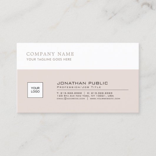 Professional Elegant Beige White Company Plain Visitekaartje (Voorkant)