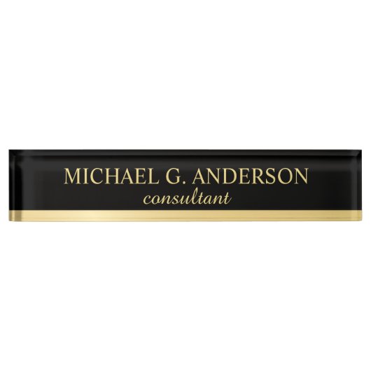 Professional Elegant Black and Gold Desk Name Plat Naambordje (Voorkant)