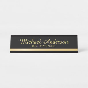 Professional Elegant Black en Gold Bureau Naambordje