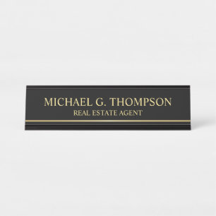 Professional Elegant Black en Gold Bureau Naambordje