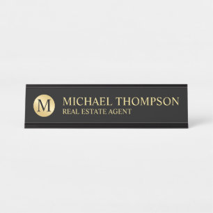 Professional Elegant Black en Gold Bureau Naambordje