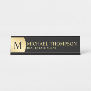 Professional Elegant Black en Gold Bureau Naambordje