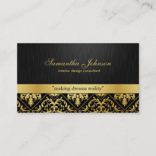 Professional Elegant Black en Gold Damask Visitekaartje