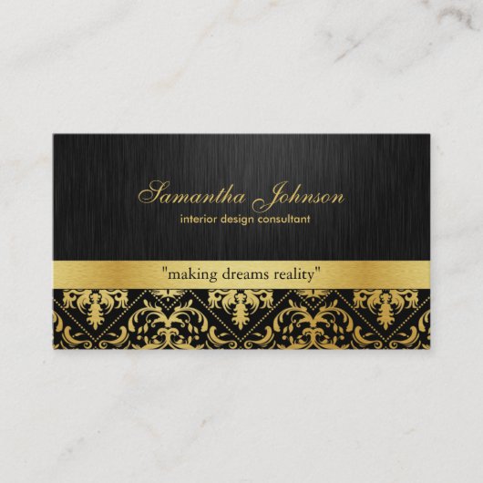 Professional Elegant Black en Gold Damask Visitekaartje (Voorkant)