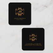 Professional Elegant Black en Gold Modern Rond Vierkante Visitekaartje (Voorkant / Achterkant)