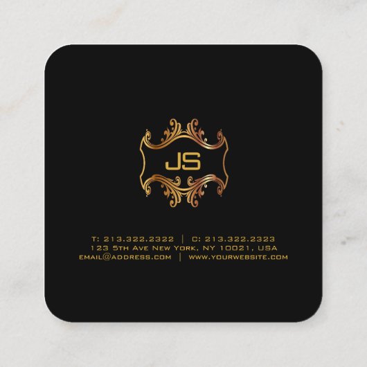 Professional Elegant Black en Gold Modern Rond Vierkante Visitekaartje (Achterkant)