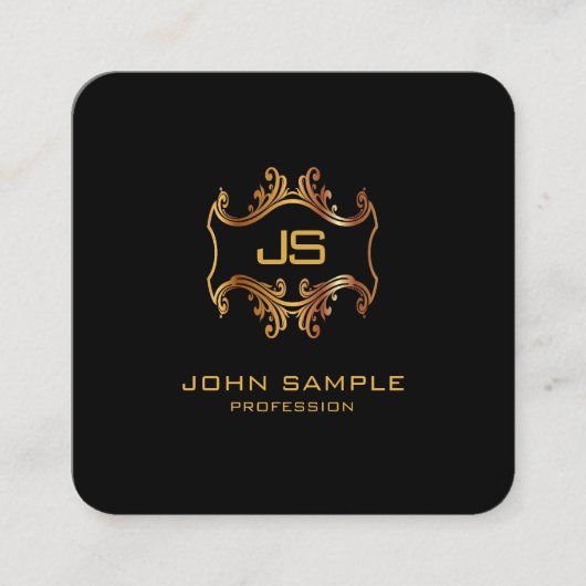 Professional Elegant Black en Gold Modern Rond Vierkante Visitekaartje (Voorkant)