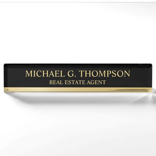 Professional Elegant Black en Gold Naambordje (Voorkant)
