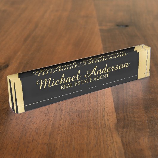 Professional Elegant Black en Gold Naambordje (Zijkant)