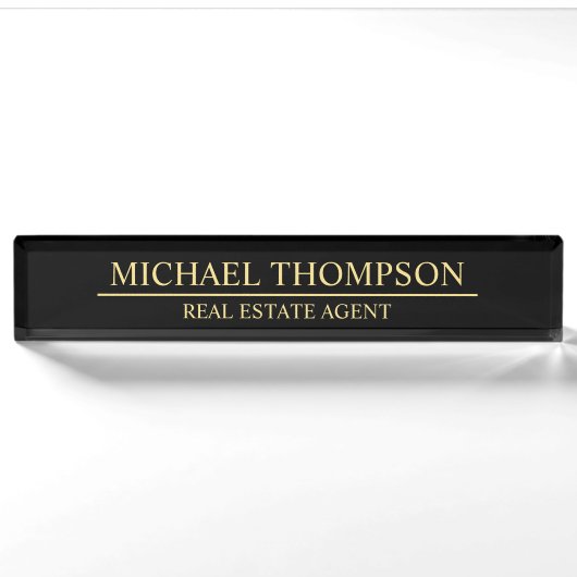 Professional Elegant Black en Gold Naambordje (Voorkant)
