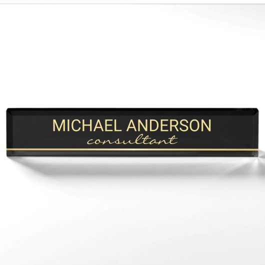 Professional Elegant Black en Gold Naambordje (Voorkant)