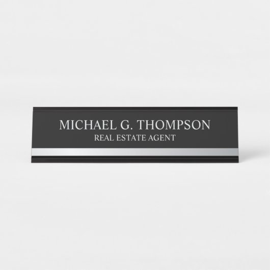 Professional Elegant Black en Silver Bureau Naambordje (Voorkant)