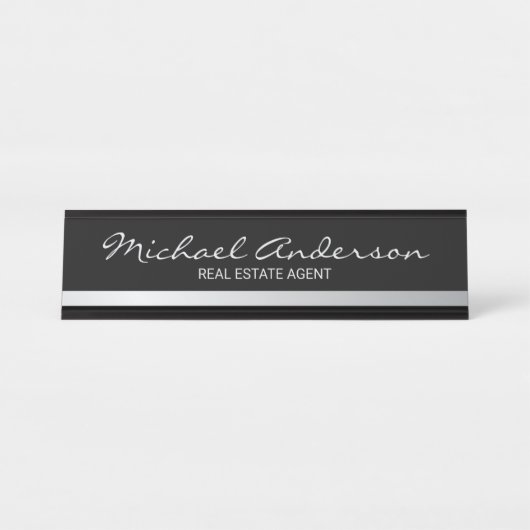 Professional Elegant Black en Silver Bureau Naambordje (Voorkant)