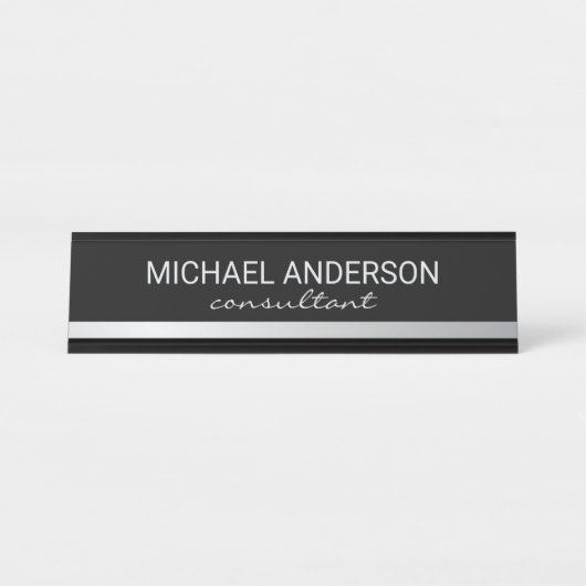 Professional Elegant Black en Silver Bureau Naambordje (Voorkant)