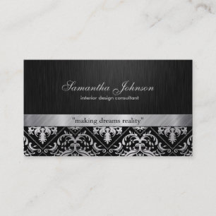 Professional Elegant Black en Silver Damask Visitekaartje