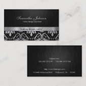 Professional Elegant Black en Silver Damask Visitekaartje (Voorkant / Achterkant)