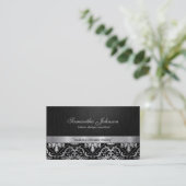 Professional Elegant Black en Silver Damask Visitekaartje (Staand voorkant)