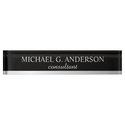 Professional Elegant Black en Silver Naambordje (Voorkant)