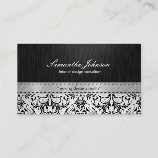 Professional Elegant Black en White Damask Visitekaartje (Voorkant)