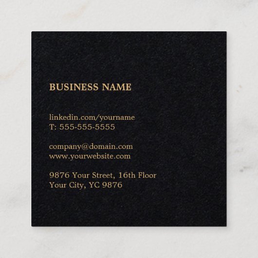 Professional Elegant Black Faux Gold Consultant Vierkante Visitekaartje (Achterkant)