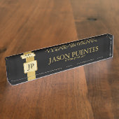 Professional Elegant Black & Gold met monogram Naambordje (Zijkant)