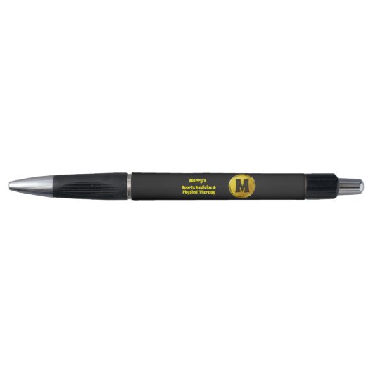 Professional Elegant Black Gold Monogram Business Pen (Voorkant)