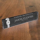 Professional Elegant Black & Silver met monogram Naambordje (Zijkant)