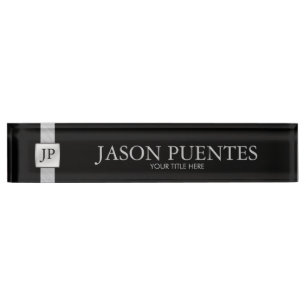 Professional Elegant Black & Silver met monogram Naambordje