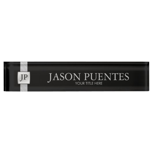 Professional Elegant Black & Silver met monogram Naambordje (Voorkant)