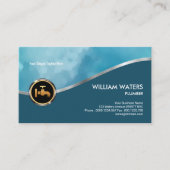 Professional Elegant Cyan Silver Wave Plumber Visitekaartje (Voorkant)