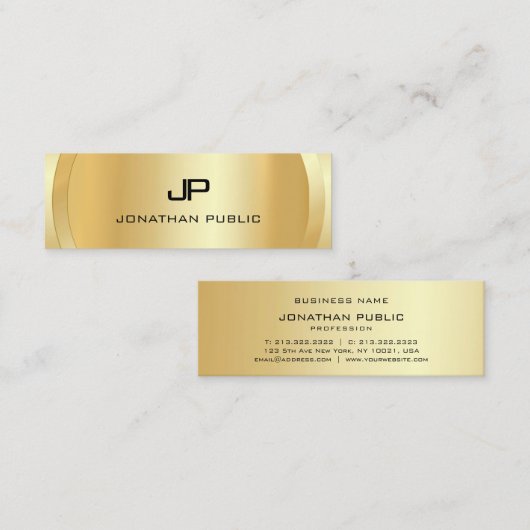 Professional Elegant Faux Gold Monogram Modern Mini Visitekaartje (Voorkant / Achterkant)