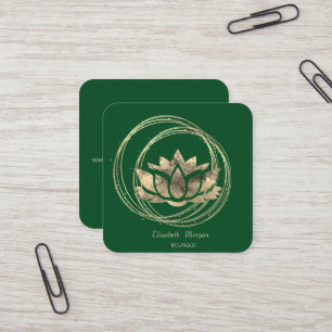 Professional Elegant Gold Circles Gold Lotus Green Vierkante Visitekaartje