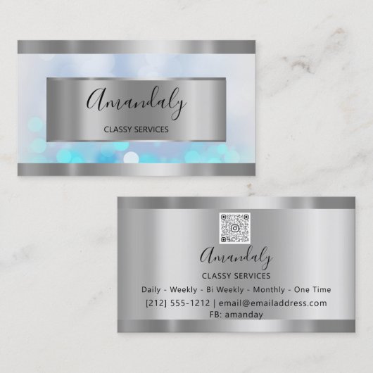 Professional Elegant Gold QR Code Silver Visitekaartje (Voorkant / Achterkant)