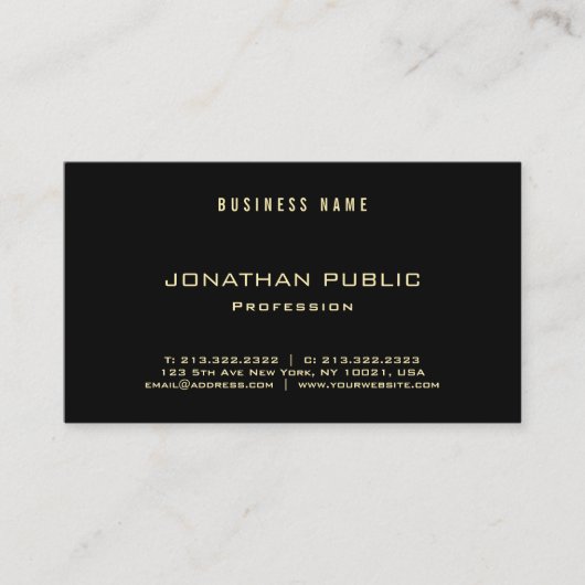 Professional Elegant Gold Text Black Modern Luxe Visitekaartje (Voorkant)