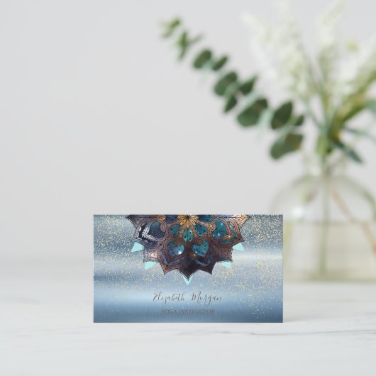 Professional Elegant Mandala, Confetti Yoga Blue Visitekaartje (Staand voorkant)