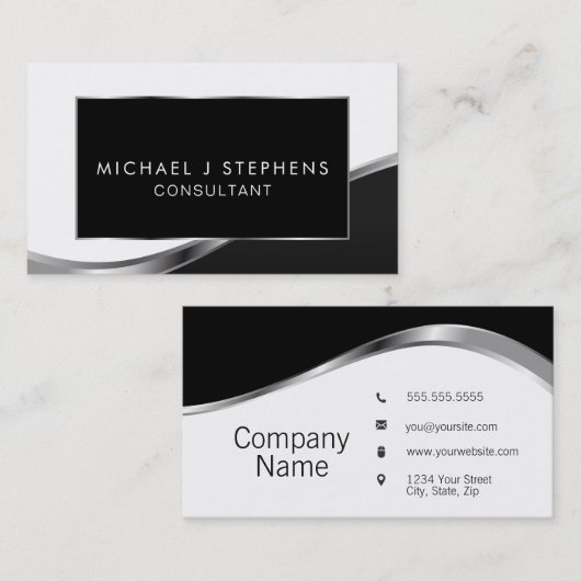 Professional Elegant Modern Black en Silver Visitekaartje (Voorkant / Achterkant)