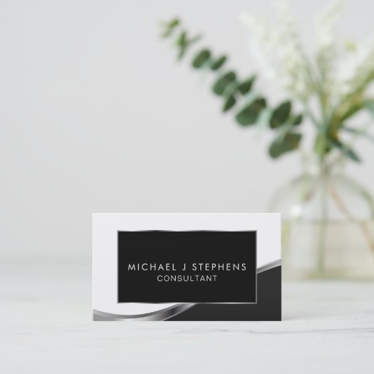 Professional Elegant Modern Black en Silver Visitekaartje (Staand voorkant)
