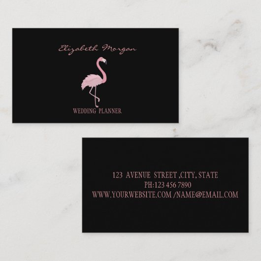 Professional Elegant Modern Black, Roze Flamingo Visitekaartje (Voorkant / Achterkant)