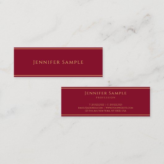 Professional Elegant Modern Gold Text Burgundy Red Mini Visitekaartje (Voorkant / Achterkant)