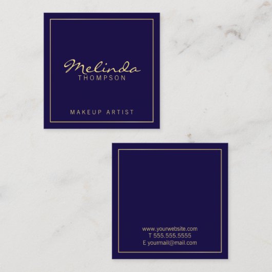 Professional Elegant Modern Navy Blue en Gold Vierkante Visitekaartje (Voorkant / Achterkant)