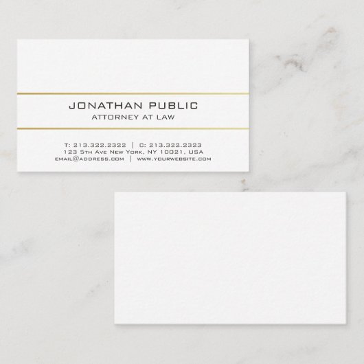 Professional Elegant Modern Plain Gold Attorney Visitekaartje (Voorkant / Achterkant)