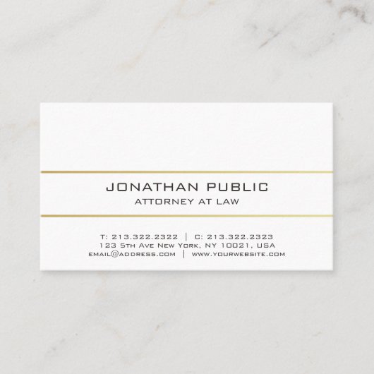 Professional Elegant Modern Plain Gold Attorney Visitekaartje (Voorkant)