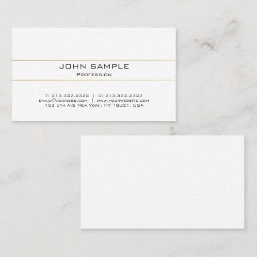 Professional Elegant Modern Plain Gold White Visitekaartje (Voorkant / Achterkant)