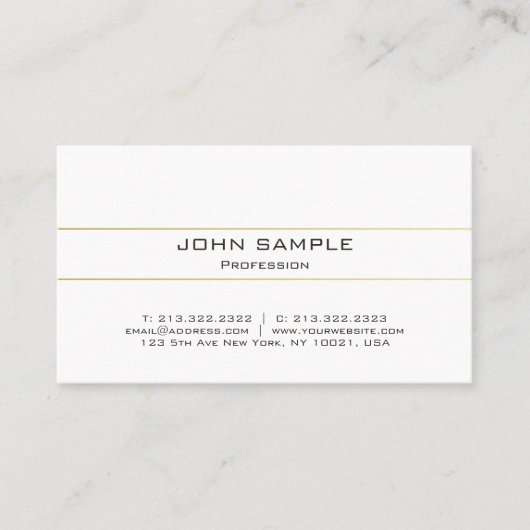 Professional Elegant Modern Plain Gold White Visitekaartje (Voorkant)