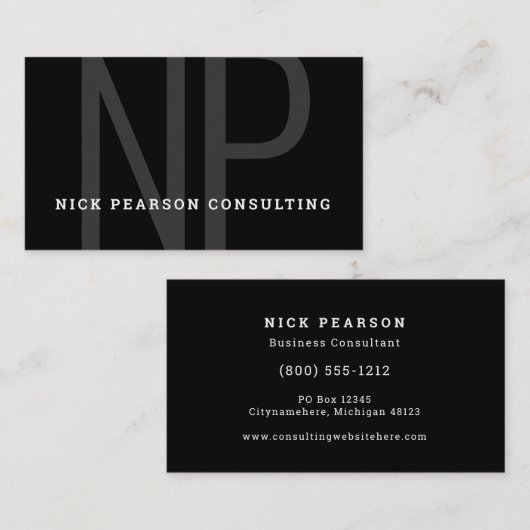 Professional Elegant modern zwart monogram Initiaa Visitekaartje (Voorkant / Achterkant)