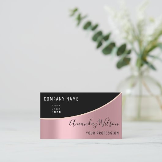 Professional Elegant Moderne Roos Logo Makeup Visitekaartje (Staand voorkant)