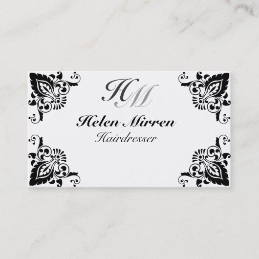 Professional Elegant Monogram Black Floral Visitekaartje (Voorkant)