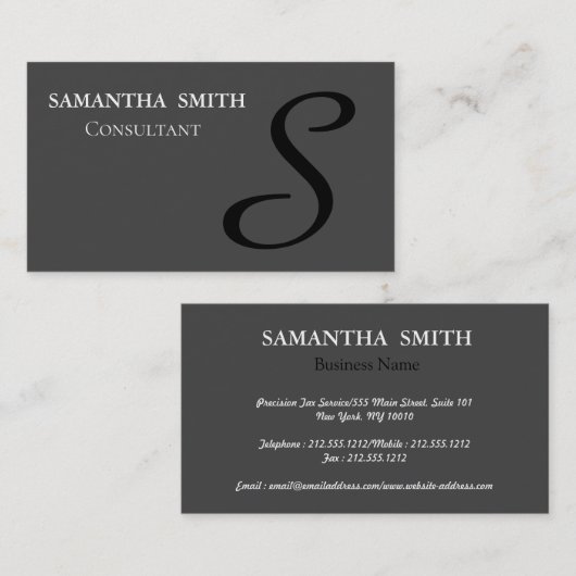 Professional Elegant Monogram Black Visitekaartje (Voorkant / Achterkant)