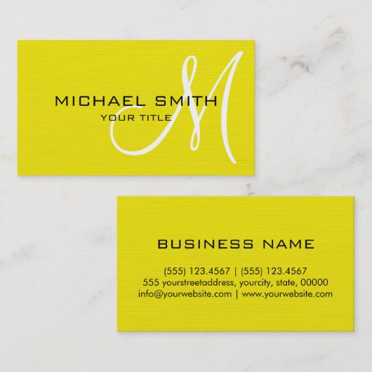 Professional Elegant Monogram Geel Visitekaartje (Voorkant / Achterkant)