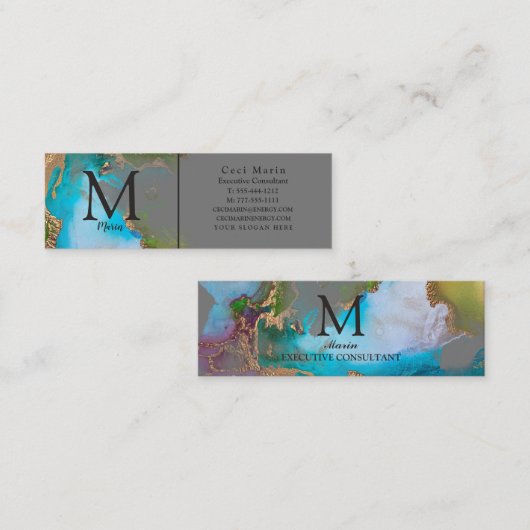 Professional Elegant Monogram grijs Aangepast Mini Visitekaartje (Voorkant / Achterkant)